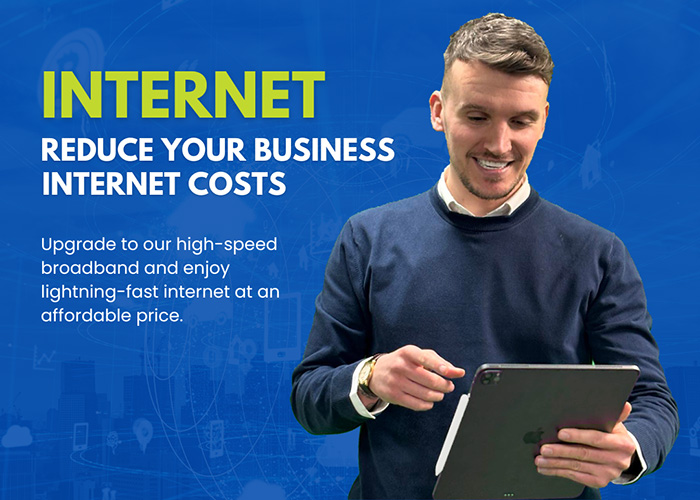 llustration of a salesman with laps, symbolizing cost-effective internet solutions for businesses.