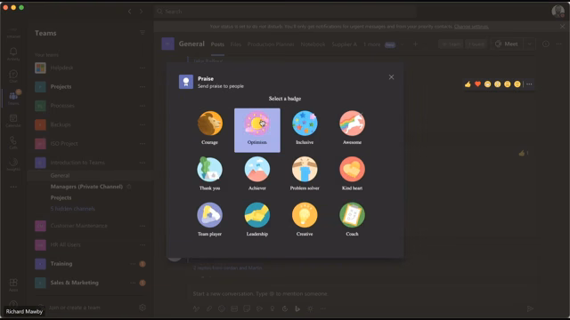 Giving Praise on Microsoft Teams